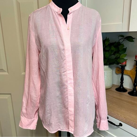 Untuckit for Her Kathryn Linen Blend Button Front Long Sleeve Shirt Size 6 Pink - Picture 1 of 11